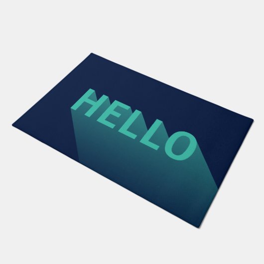 Modern Navy Blue und Aqua Aquamarin Hello Typograf Fußmatte (Schrägansicht)