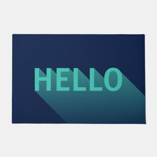 Modern Navy Blue und Aqua Aquamarin Hello Typograf Fußmatte (Vorderseite)