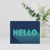 Modern Navy Blue und Aqua Aquamarin Hello Typograf Postkarte (Stehend Vorderseite)