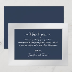 Modern Navy Blue und Silver Danke Card