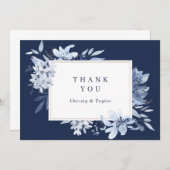 Modern Navy Blue Watercolor Floral Danke Karte (Vorne/Hinten)