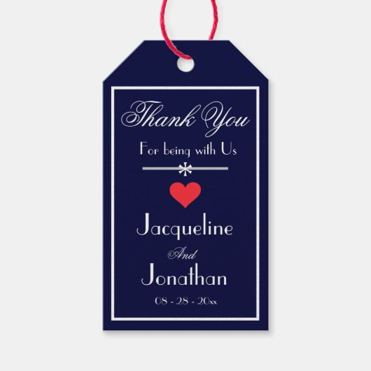 Modern Navy Blue Wedding Chic Script Vielen Dank Geschenkanhänger (Vorderseite)