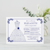 Modern Navy Blue Wedding Dress Brautparty Einladung (Stehend Vorderseite)