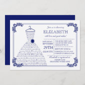 Modern Navy Blue Wedding Dress Brautparty Einladung (Vorne/Hinten)