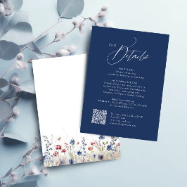Modern Navy Blue Wedding QR Code Details Mitteilungskarte