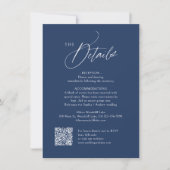 Modern Navy Blue Wedding QR Code Details Mitteilungskarte (Vorderseite)