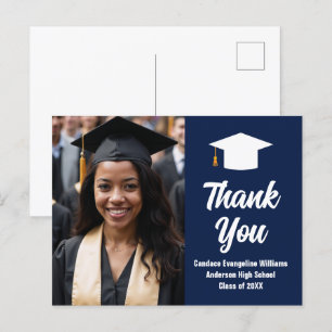 Modern Navy Blue White Abschluss Foto Vielen Dank Postkarte