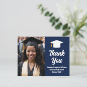 Modern Navy Blue White Abschluss Foto Vielen Dank Postkarte (Stehend Vorderseite)