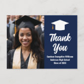 Modern Navy Blue White Abschluss Foto Vielen Dank Postkarte (Vorderseite)