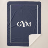 Modern Navy Blue White Gerahmt Block Monogram Sherpadecke (Vorderseite)