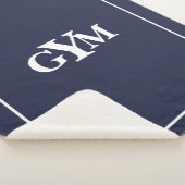 Modern Navy Blue White Gerahmt Block Monogram Sherpadecke (3/4)