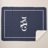 Modern Navy Blue White Gerahmt Block Monogram Sherpadecke (Vorderseite (Horizontal))