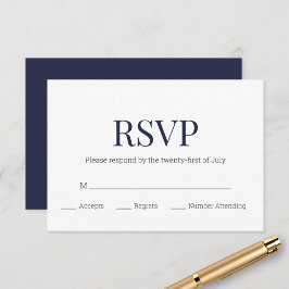 Modern Navy Blue White Monogram UAWG RSVP Karte