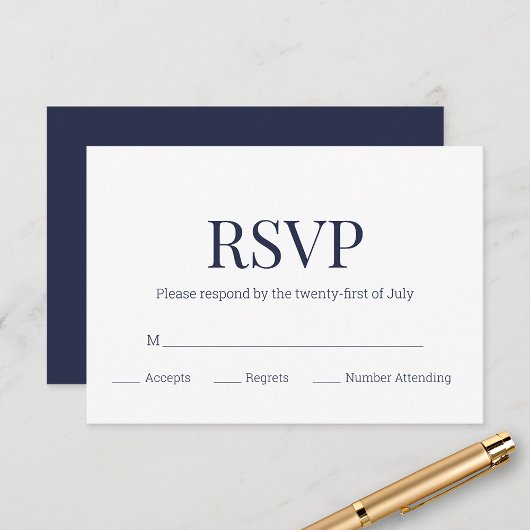 Modern Navy Blue White Monogram UAWG RSVP Karte