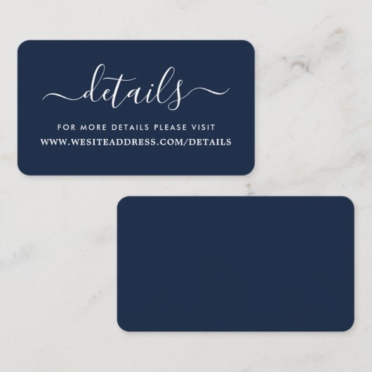 Modern Navy Blue & White Simple Script Details Begleitkarte (Vorne/Hinten)