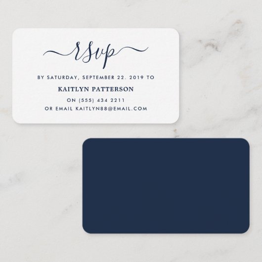 Modern Navy Blue & White Simple Script UAWG Begleitkarte (Vorne/Hinten)