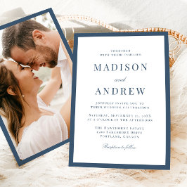 Modern Navy Border Photo Wedding Einladung