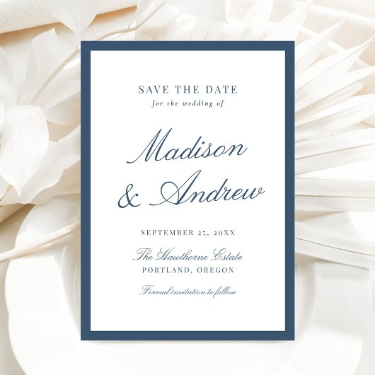 Modern Navy Border Photo Wedding Save The Date