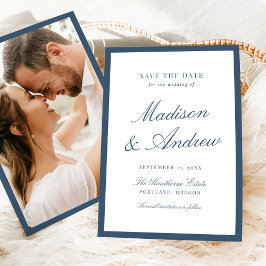 Modern Navy Border Photo Wedding Save The Date
