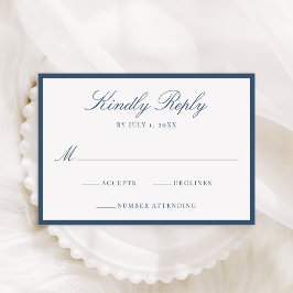 Modern Navy Border Wedding RSVP Karte