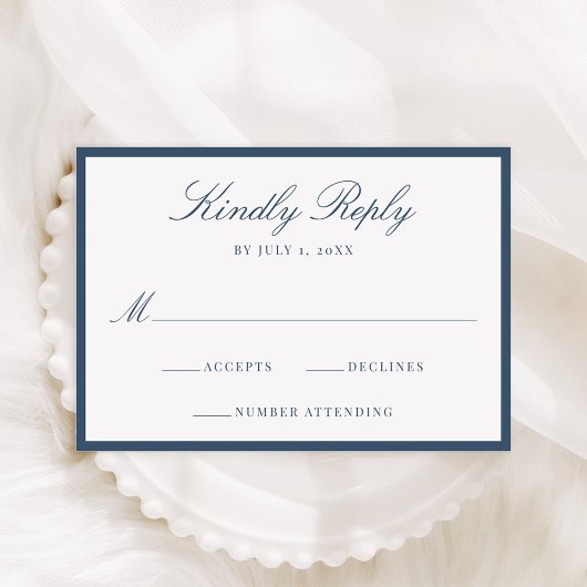 Modern Navy Border Wedding RSVP Karte