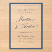Modern Navy Border Wedding Save the Date Acryleinladungen (Vorderseite)