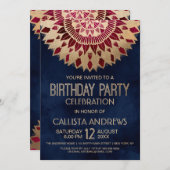 Modern Navy Burgundy Gold Floral Mandala Geburtsta Einladung (Vorne/Hinten)