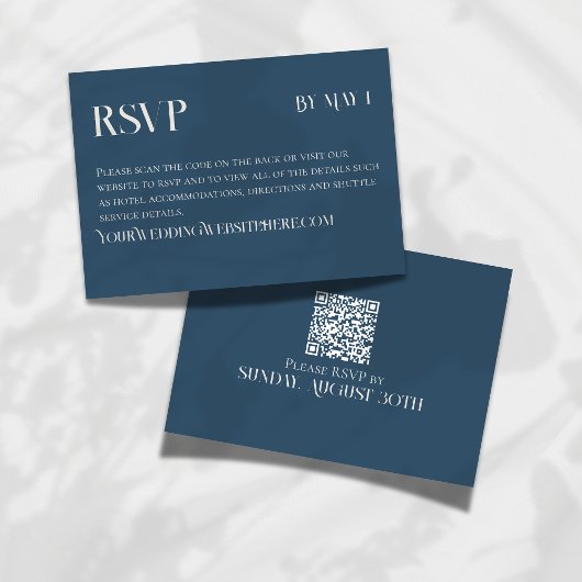 Modern Navy Classic Wedding RSVP with QR Code Karte