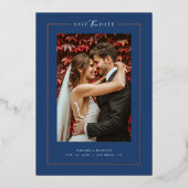 Modern Navy Elegant Photo Wedding Save the Date Folieneinladung (Vorderseite)