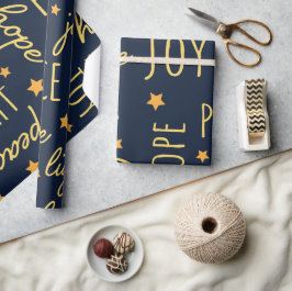 Modern Navy & Gold Christmas Script Geschenkpapier