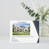 Modern Navy Gold Just Sold Real Estate Postcard Postkarte (Stehend Vorderseite)