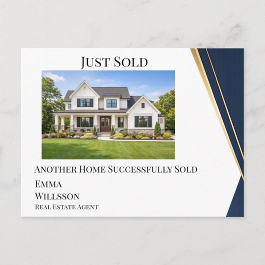 Modern Navy Gold Just Sold Real Estate Postcard Postkarte (Vorderseite)
