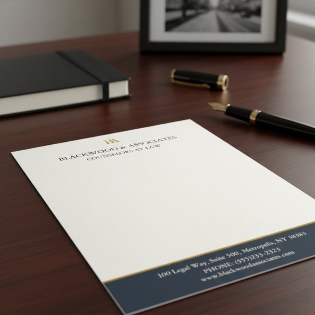 Modern Navy Gold Law Firm Monogram Letterhead Briefbogen (Von Creator hochgeladen)