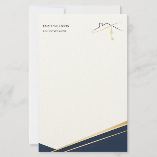 Modern Navy Gold Luxury Realtor Estate Agent Briefpapier (Vorderseite)