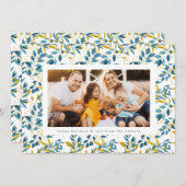 Modern Navy Gold Watercolor Foto Weihnachten (Vorne/Hinten)