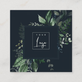 Modern Navy Green Leafy Tropical Foliage Fern Logo Quadratische Visitenkarte