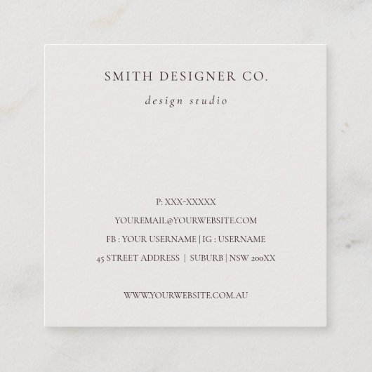 Modern Navy Green Leafy Tropical Foliage Fern Quadratische Visitenkarte (Rückseite)