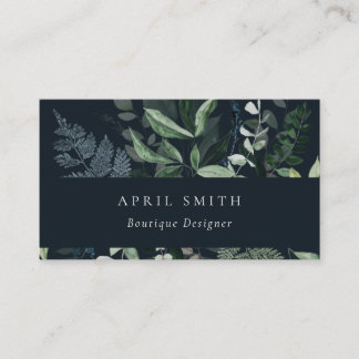 Modern Navy Green Leafy Tropical Foliage Fern Visitenkarte