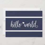 Modern Navy Hello World Foto Birth Stat Ankündigung (Rückseite)