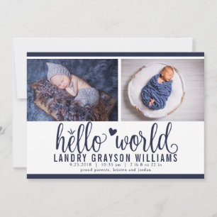 Modern Navy Hello World Foto Birth Stat Ankündigung