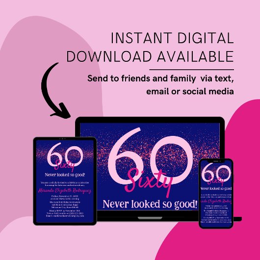 Modern Navy Hot Pink Glitzern Blush Weibchen Gebur Einladung