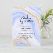 Modern Navy Ombre Marmor Foto Sweet 16 Einladung (Stehend Vorderseite)