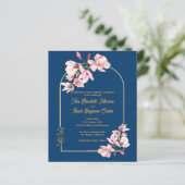 Modern Navy Photo Floral Wedding Invitation (Stehend Vorderseite)