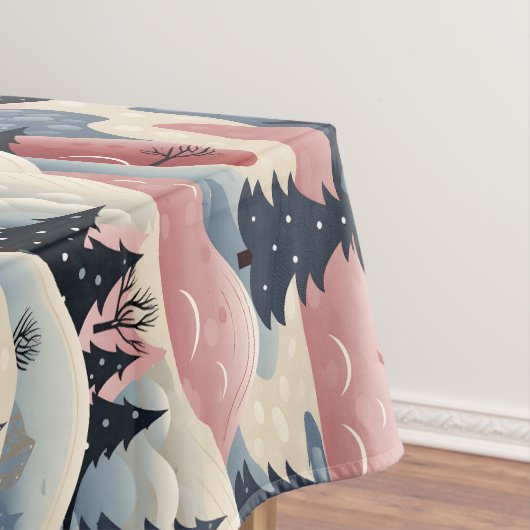 Modern Navy Pink Cream Christmas Trees Snowbanks Tischdecke (Beispiel)