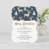 Modern Navy Rentier Snowflake Weihnachten Einladung (Stehend Vorderseite)