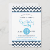 Modern Navy Sky Blue Zickzack Birthday Party Einladung (Vorderseite)