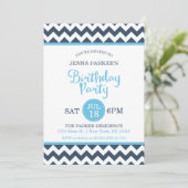 Modern Navy Sky Blue Zickzack Birthday Party Einladung (Stehend Vorderseite)