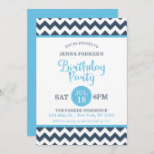 Modern Navy Sky Blue Zickzack Birthday Party Einladung (Vorne/Hinten)