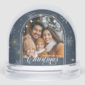 Modern Navy Snowflake Christmas Photo Schneekugeln (Rückseite)