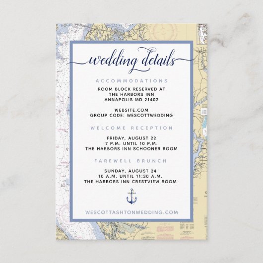 Modern Navy #Wedding Annapolis MD Nautical Map Begleitkarte (Vorderseite)